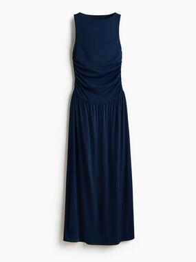 H&M Draped Jersey Navy Maxi Dress with Ruched Waist